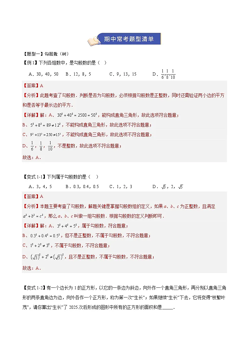 专题03 勾股定理（期中知识清单，5知识&11题型&4易错清单）（解析版）八年级数学上学期新教材苏科版第3页