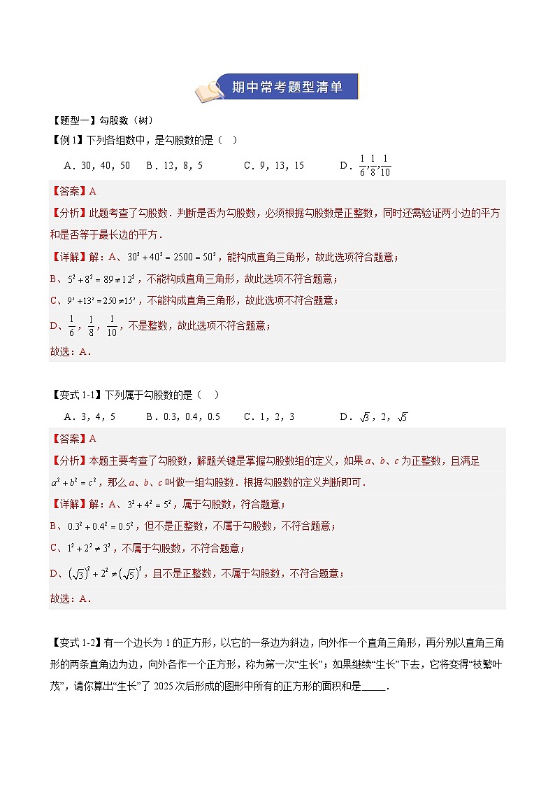 专题03 勾股定理（期中知识清单，5知识&11题型&4易错清单）（解析版）八年级数学上学期新教材苏科版第3页
