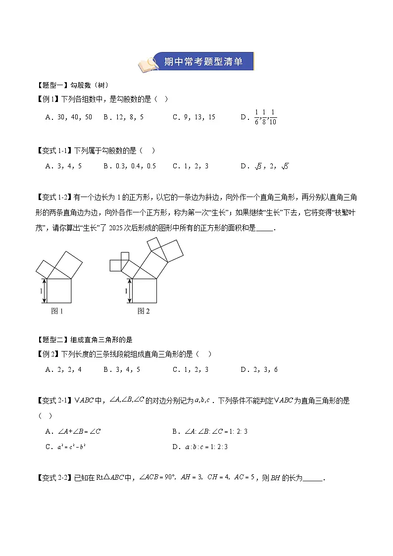 专题03 勾股定理（期中知识清单，5知识&11题型&4易错清单）（原卷版）八年级数学上学期新教材苏科版第3页