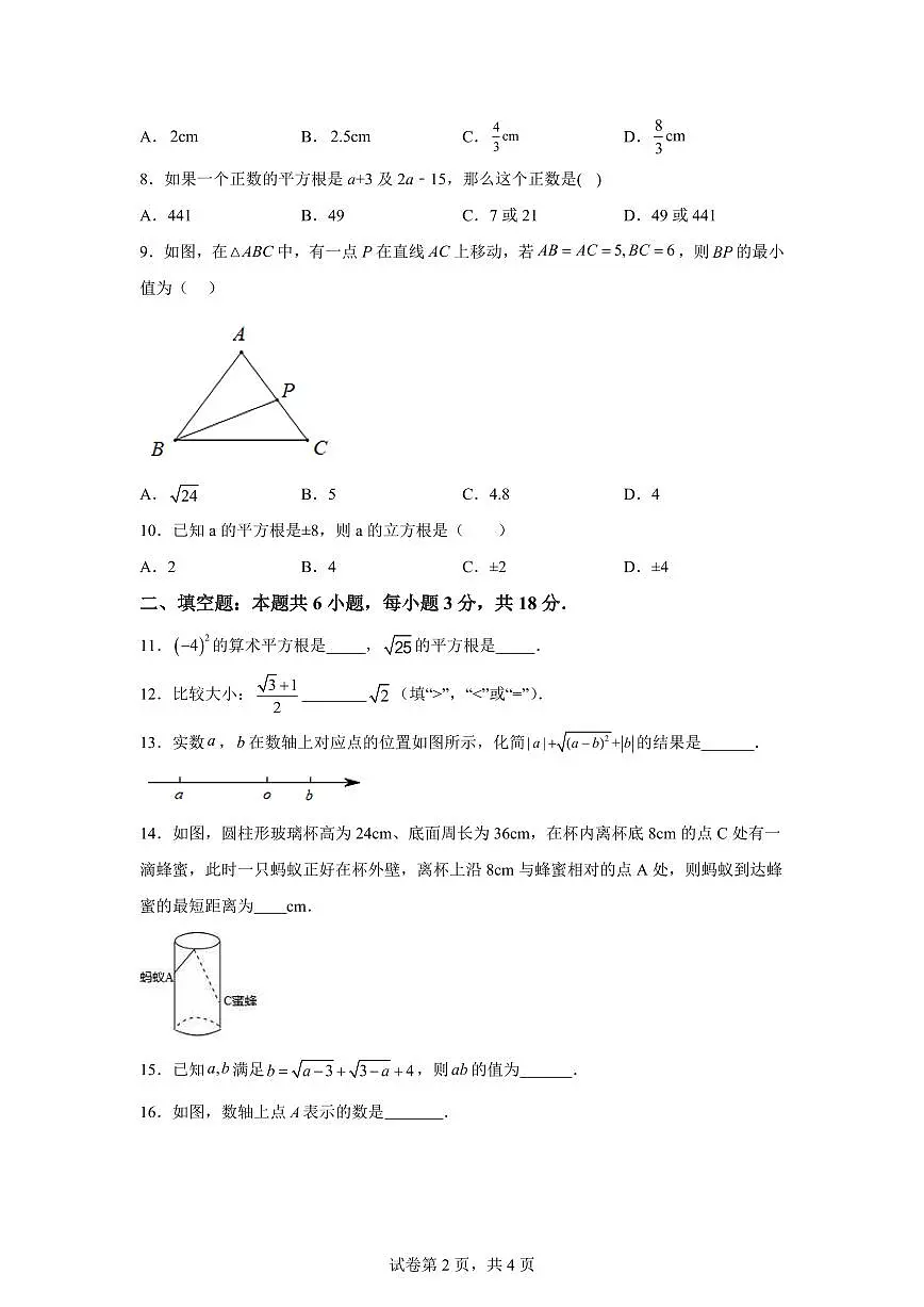 山东省青岛市即墨区第二中学2025~2026学年八年级上册（10月）月考数学试题（含答案）第2页