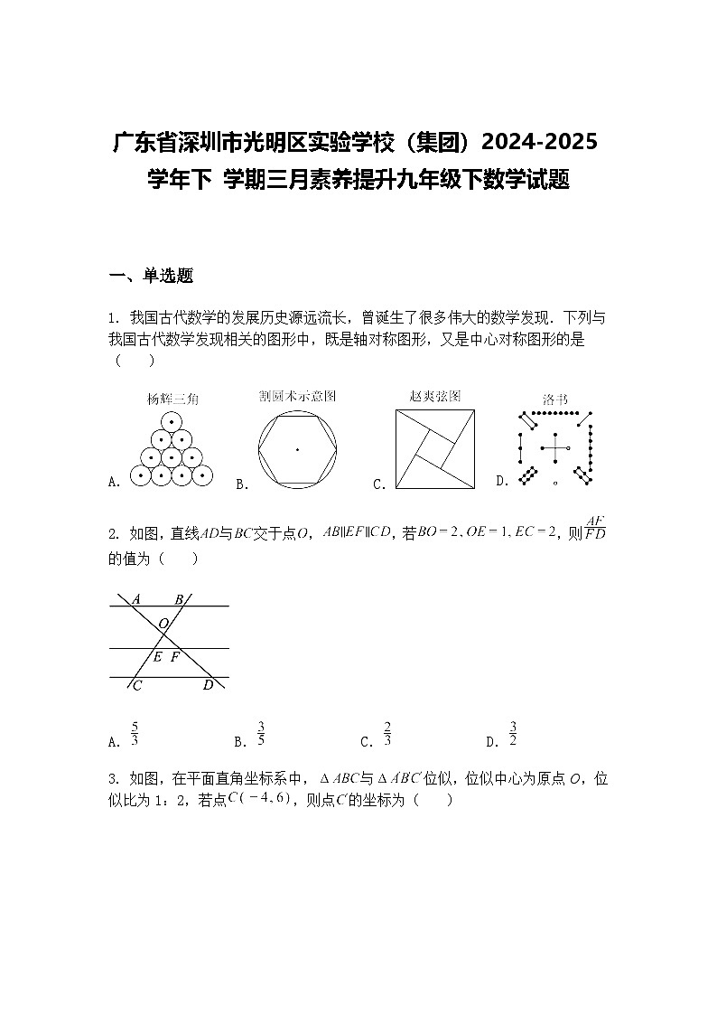 广东省深圳市光明区实验学校（集团）2024-2025学年下 学期三月素养提升九年级下数学试题（含答案解析）第1页