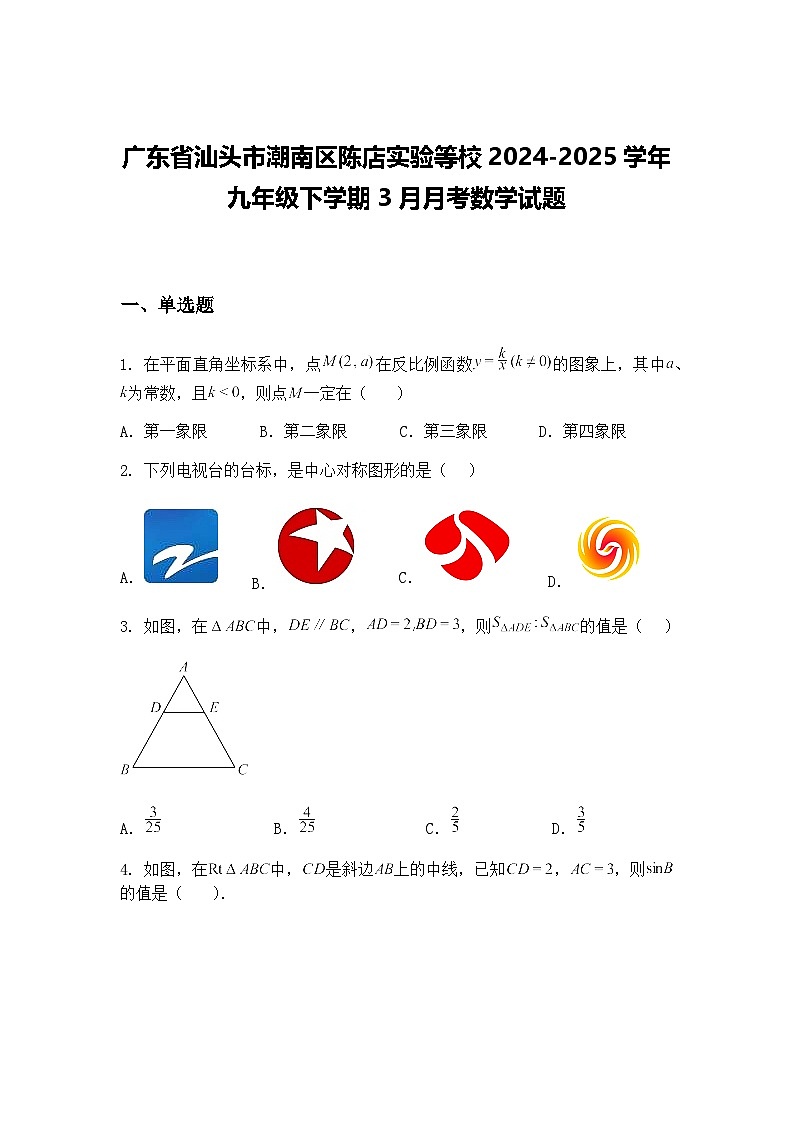 广东省汕头市潮南区陈店实验等校2024-2025学年九年级下学期3月月考数学试题（含答案解析）第1页