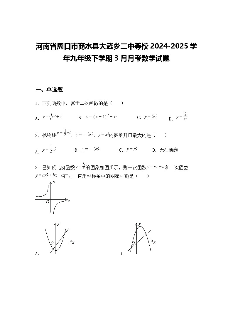 河南省周口市商水县大武乡二中等校2024-2025学年九年级下学期3月月考数学试题（含答案解析）第1页