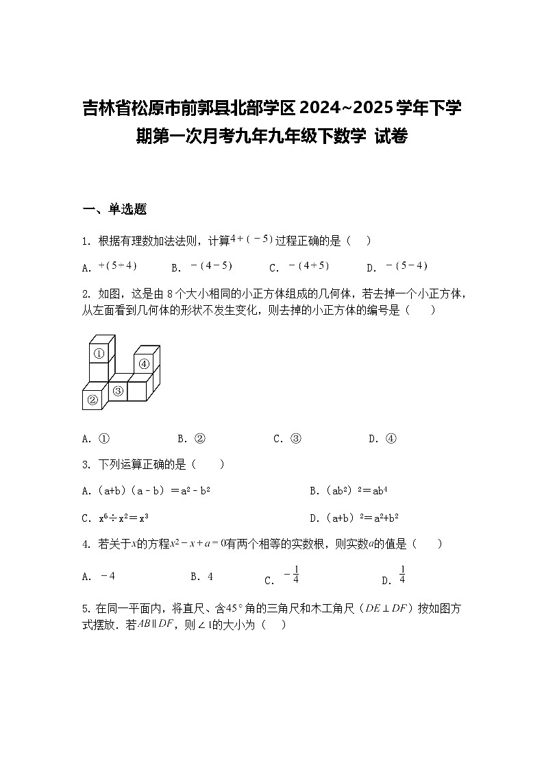 吉林省松原市前郭县北部学区2024~2025学年下学期第一次月考九年九年级下数学 试卷（含答案解析）第1页
