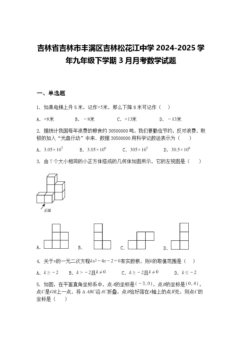 吉林省吉林市丰满区吉林松花江中学2024-2025学年九年级下学期3月月考数学试题（含答案解析）第1页