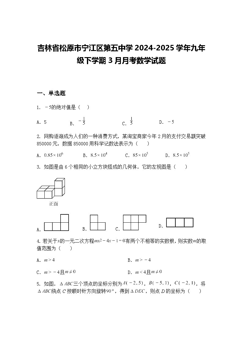 吉林省松原市宁江区第五中学2024-2025学年九年级下学期3月月考数学试题（含答案解析）第1页