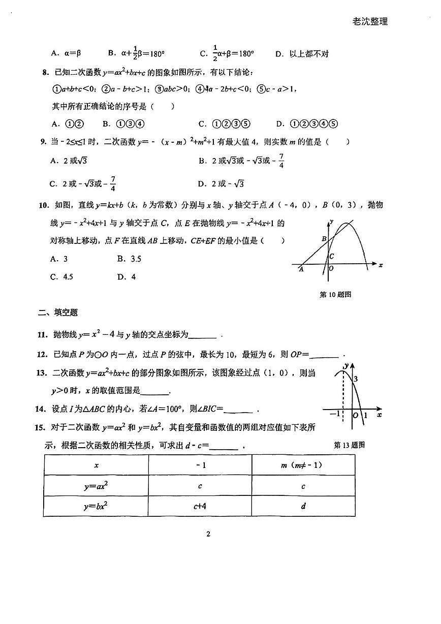 江苏省南通市田家炳初级中学2025-2026学年九年级上学期10月月考数学试题第2页
