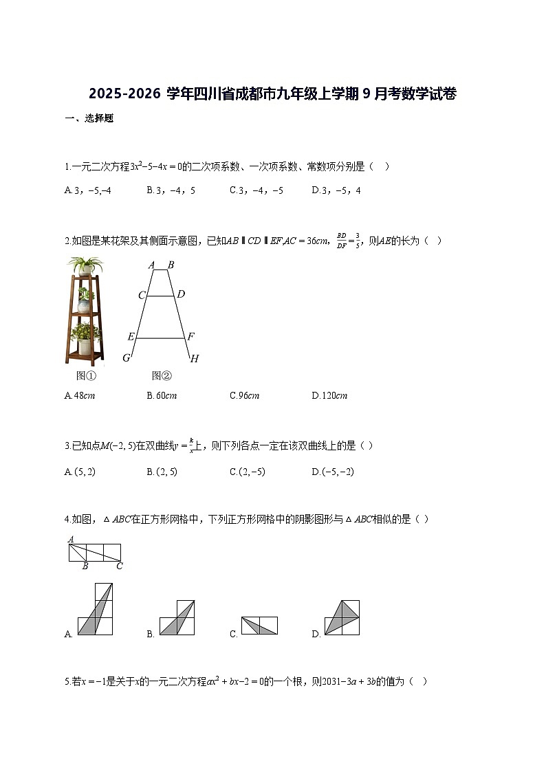 2025—2026学年度四川省成都市九年级上册9月考数学试题 [参考答案]第1页