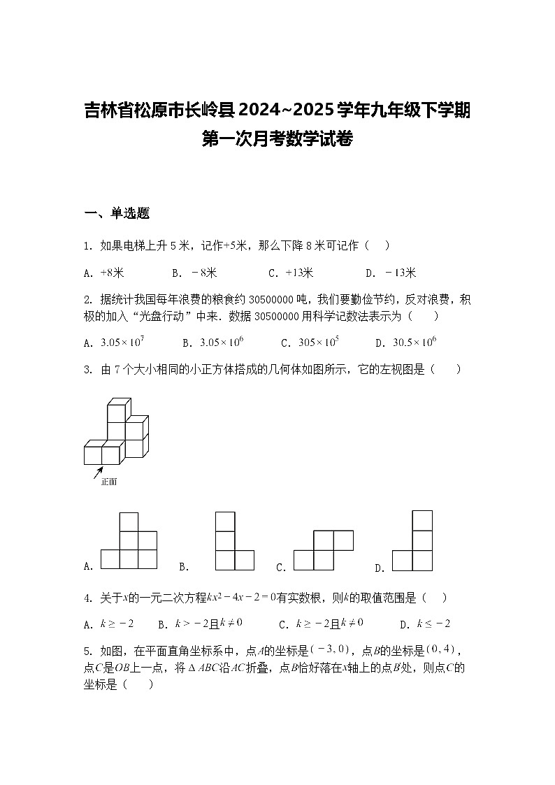 吉林省松原市长岭县2024~2025学年九年级下学期第一次月考数学试卷（含答案解析）第1页