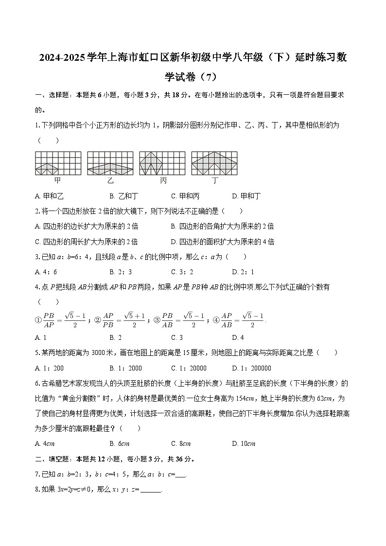 2024-2025学年上海市虹口区新华初级中学八年级（下）延时练习数学试卷（7）-自定义类型第1页