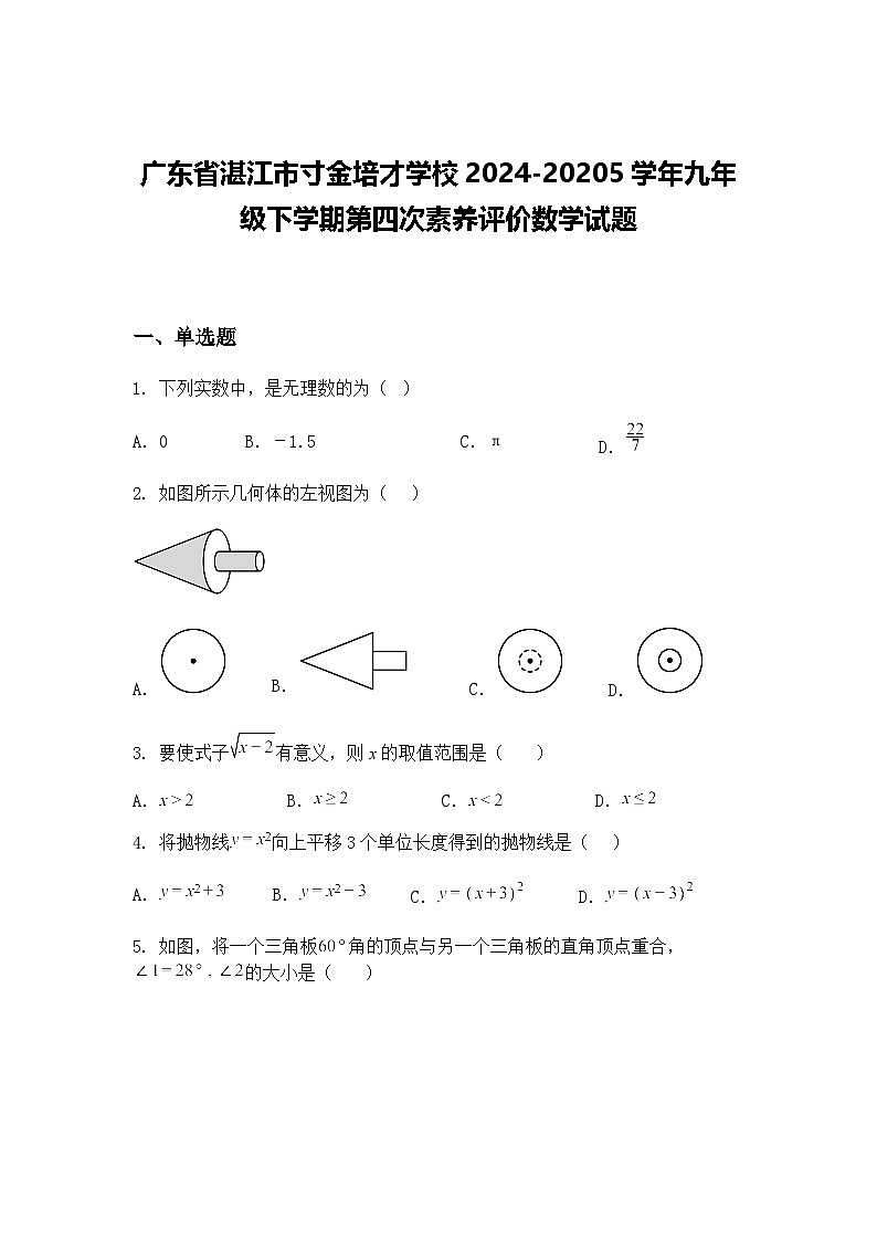 广东省湛江市寸金培才学校2024-20205学年九年级下学期第四次素养评价数学试题（含答案解析）第1页