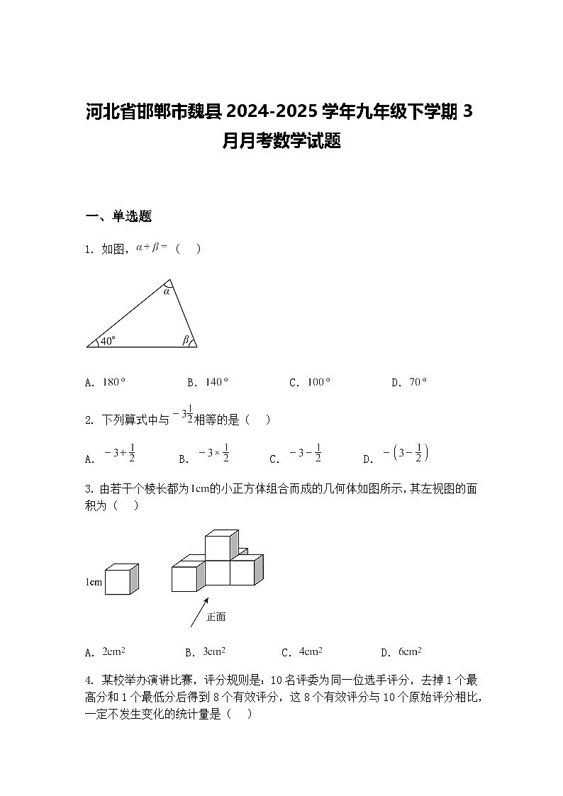 河北省邯郸市魏县2024-2025学年九年级下学期3月月考数学试题（含答案解析）第1页