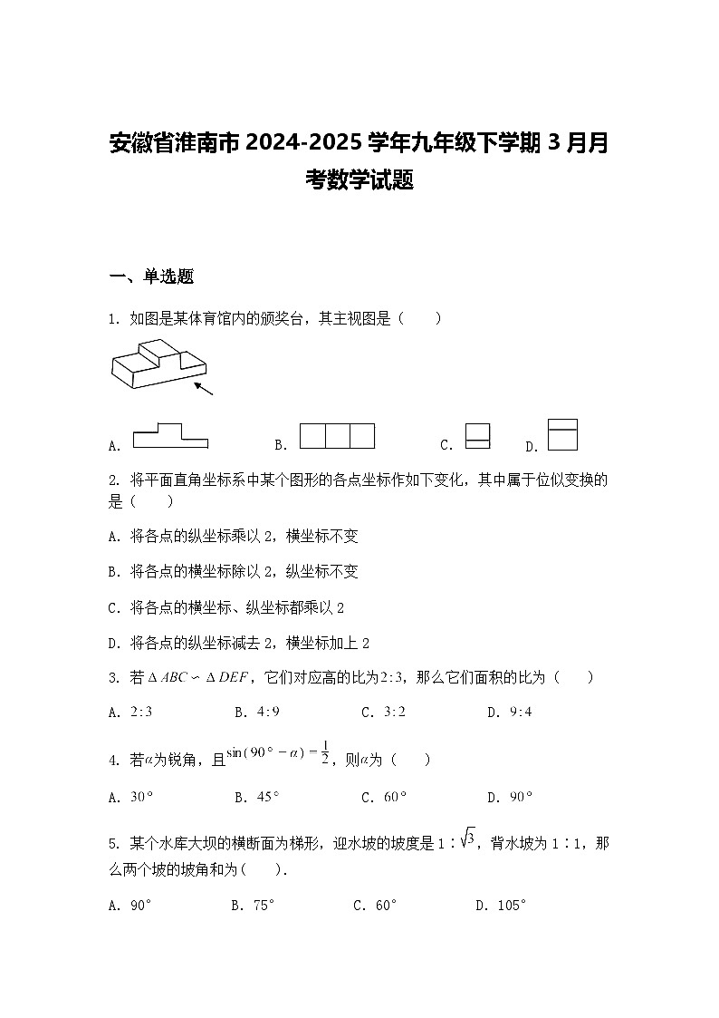 安徽省淮南市2024-2025学年九年级下学期3月月考数学试题（含答案解析）第1页