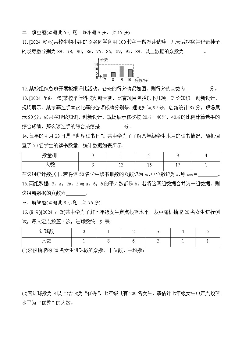 北师大版（2024）八年级上册数学第6章《数据的分析》评估测试卷（含答案）第3页