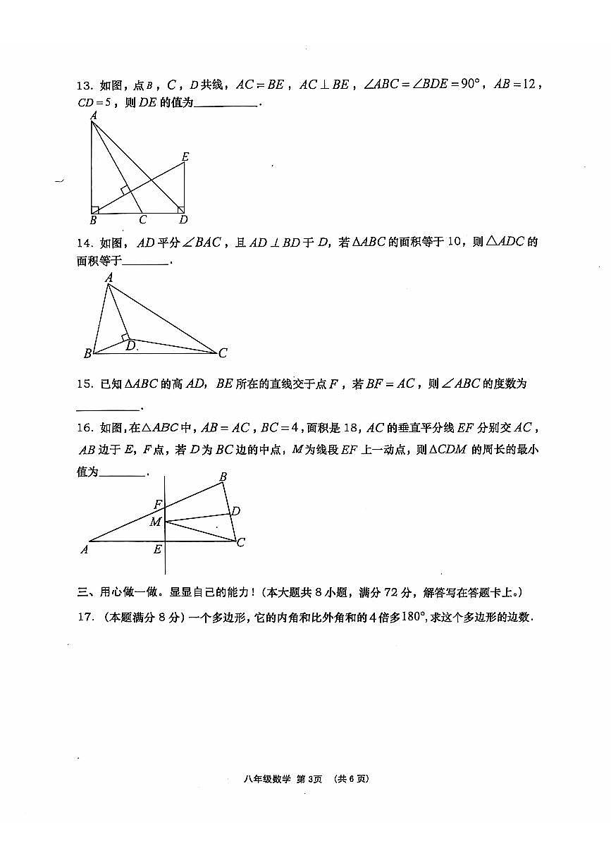 湖北省孝感市孝昌县2024-2025学年八年级上学期11月期中数学试题第3页