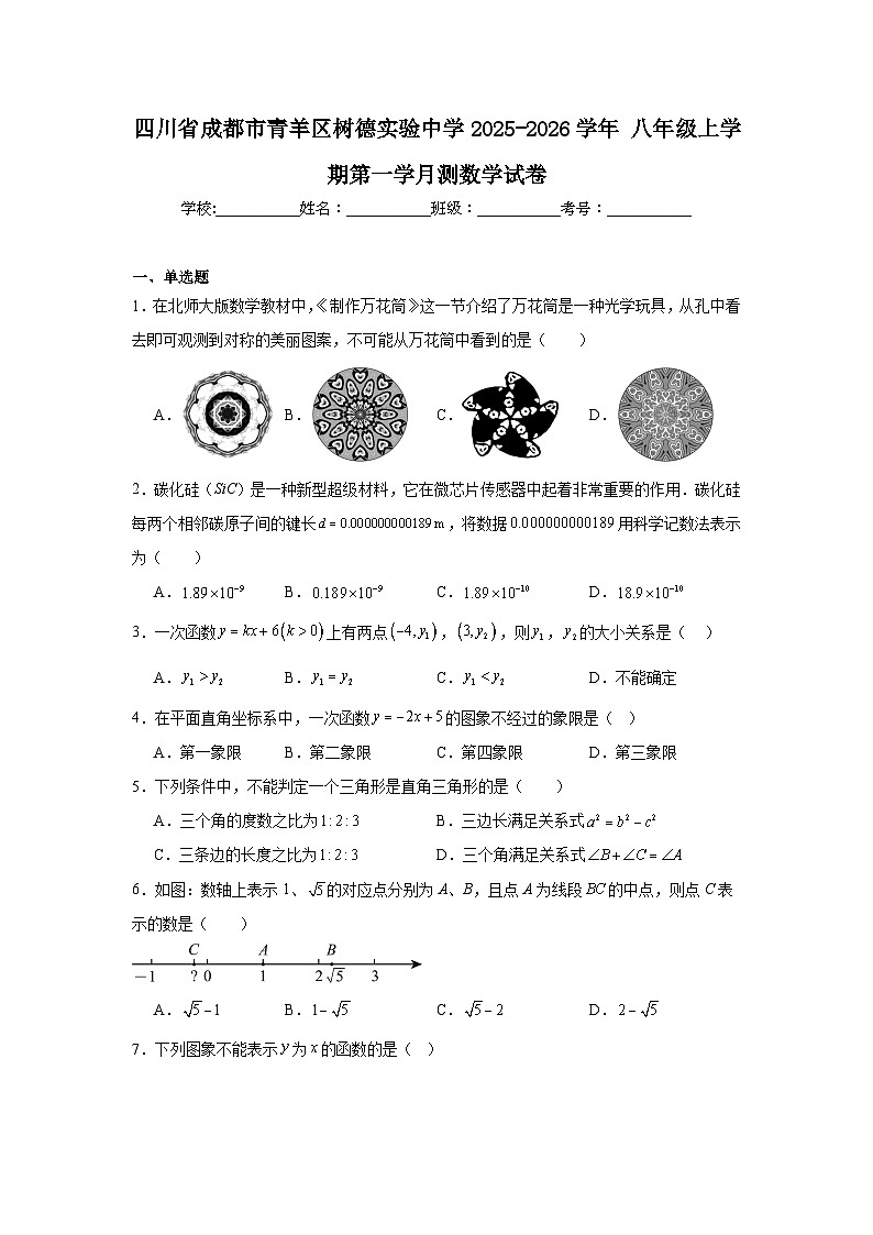 2025-2026学年四川省成都市青羊区树德实验中学八年级上学期第一学月测数学试题第1页