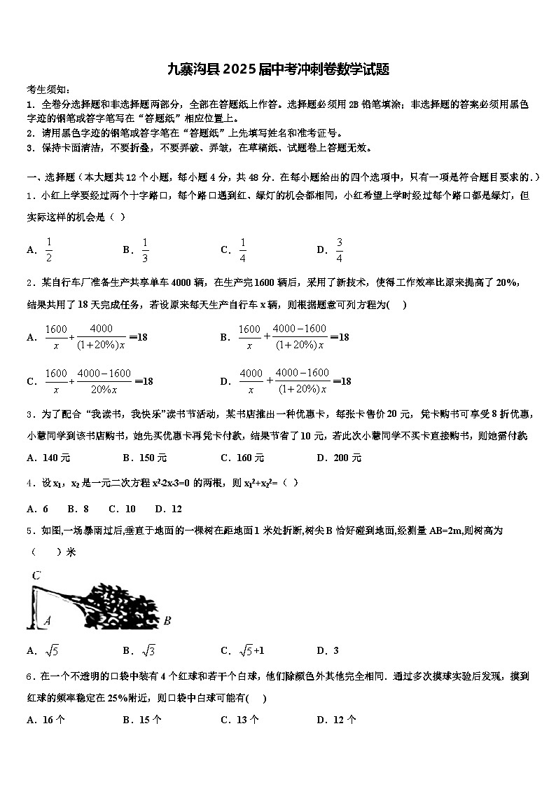 九寨沟县2025届中考冲刺卷数学试题含解析第1页