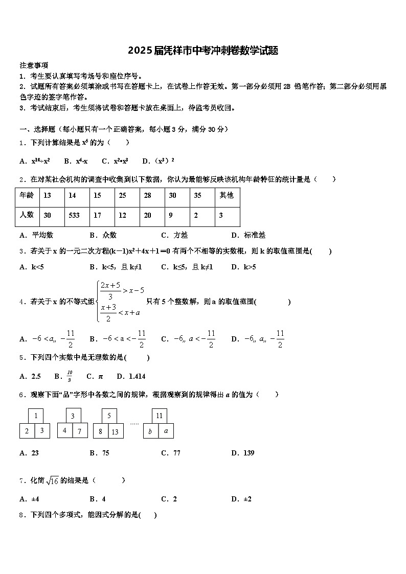 2025届凭祥市中考冲刺卷数学试题含解析第1页