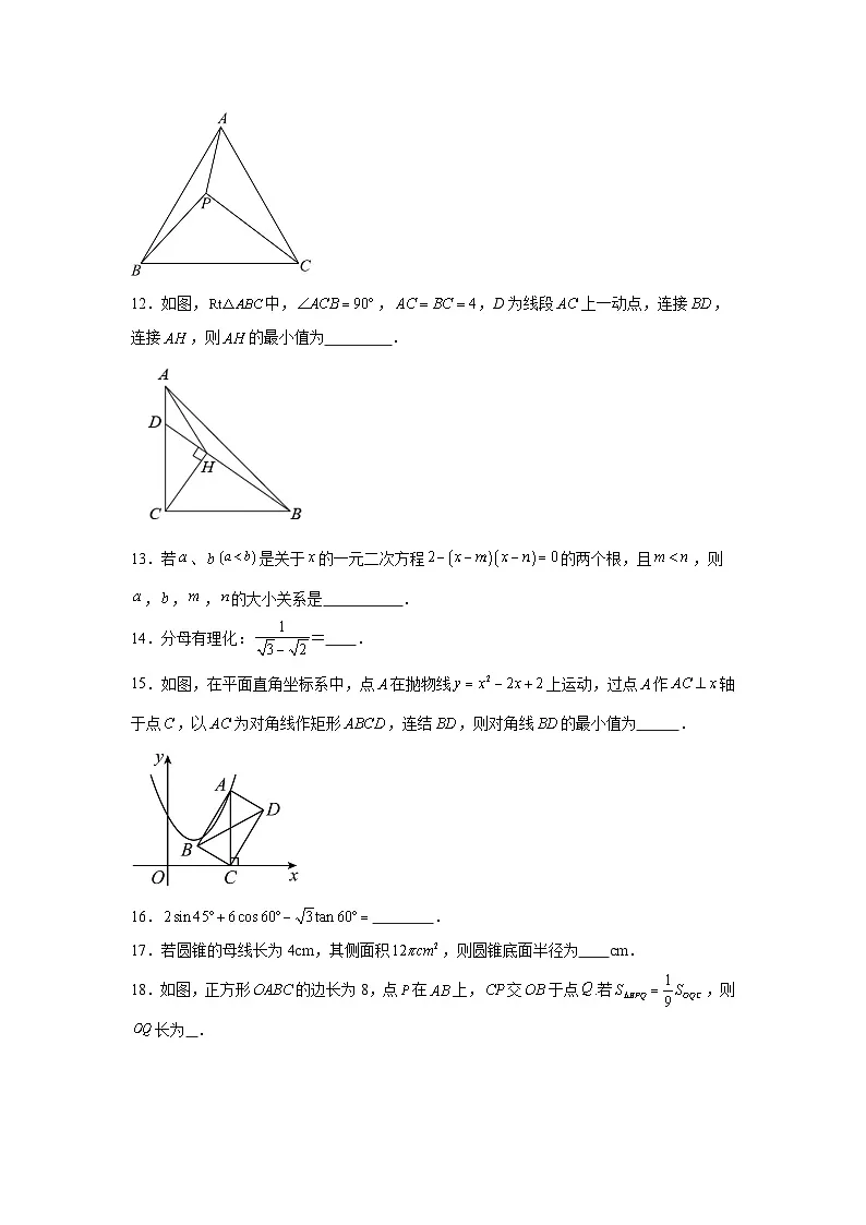 2024-2025学年上海市长宁区西延安中学九年级上学期期末模拟数学试题第3页