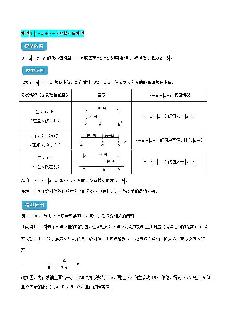 专题01 绝对值中的六类最值模型解读与提分精练（沪科版2024）（解析版）第2页