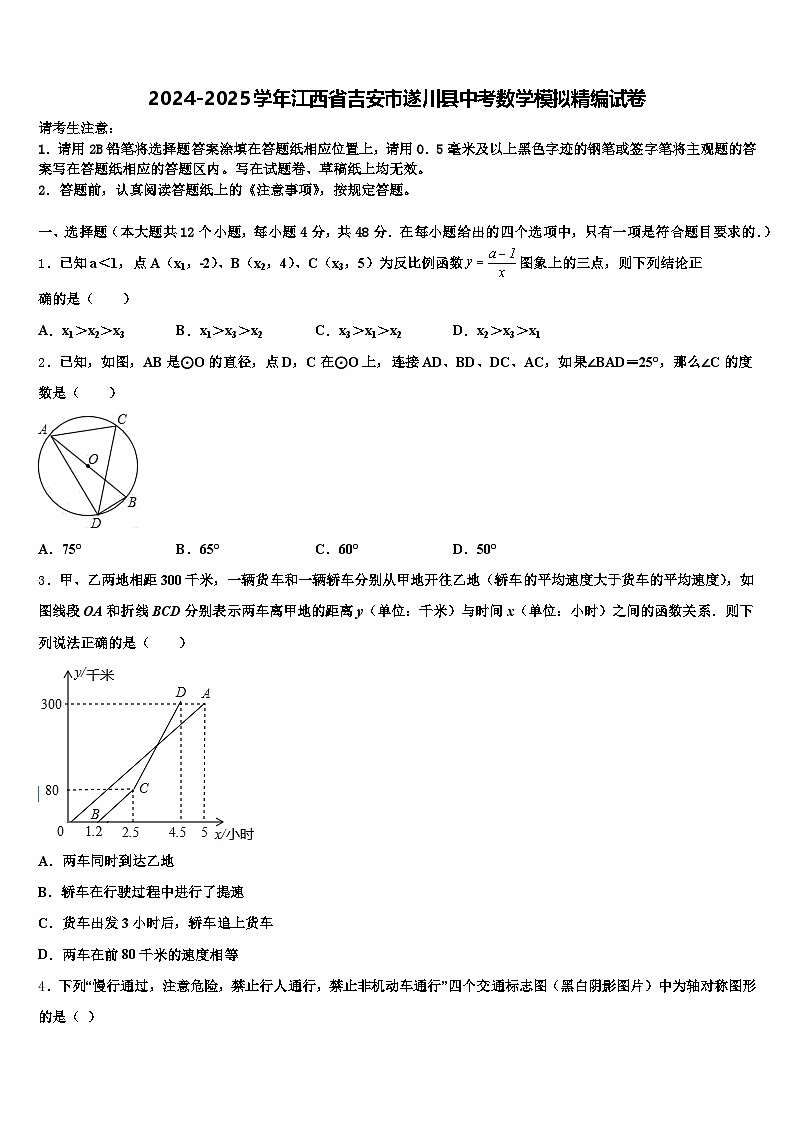 2024-2025学年江西省吉安市遂川县中考数学模拟精编试卷含解析第1页