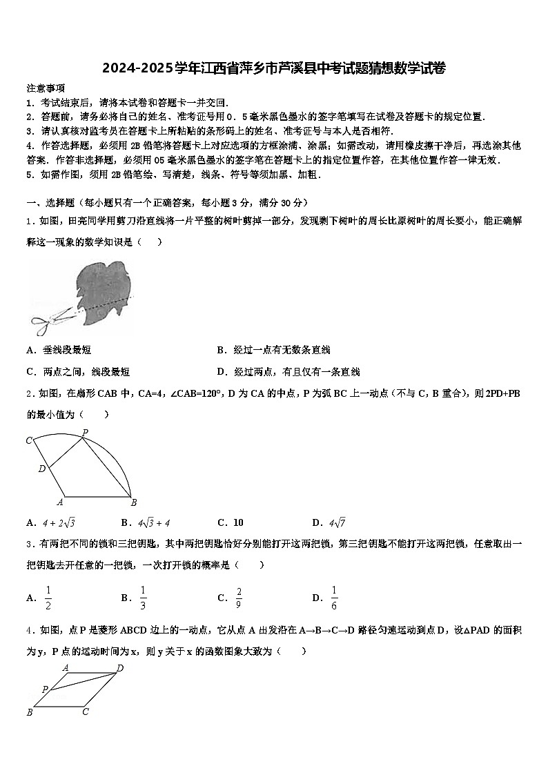 2024-2025学年江西省萍乡市芦溪县中考试题猜想数学试卷含解析第1页