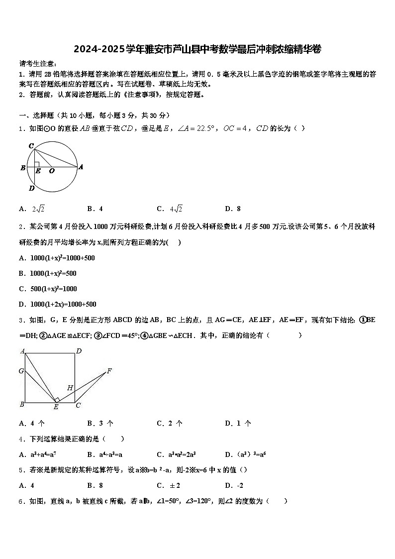 2024-2025学年雅安市芦山县中考数学最后冲刺浓缩精华卷含解析第1页
