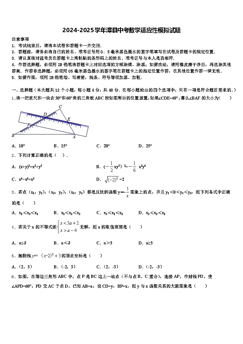 2024-2025学年漳县中考数学适应性模拟试题含解析第1页