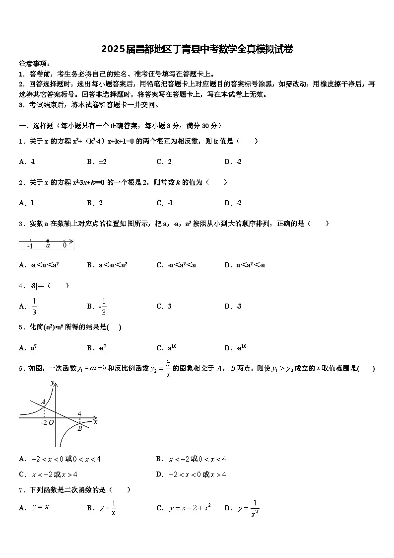 2025届昌都地区丁青县中考数学全真模拟试卷含解析第1页