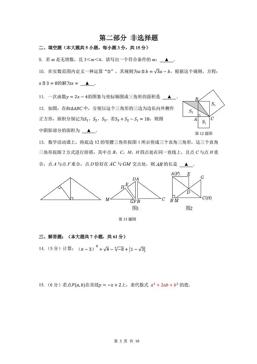 2024-2025学年深圳市高级中学八年级上学期期中数学试卷及答案第3页