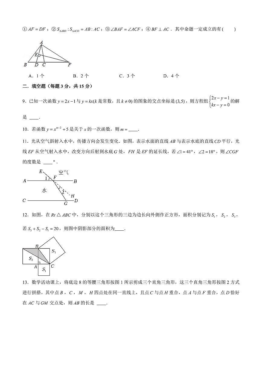 2024-2025学年深圳市光明区实验学校八年级上学期期中数学试卷及答案第2页
