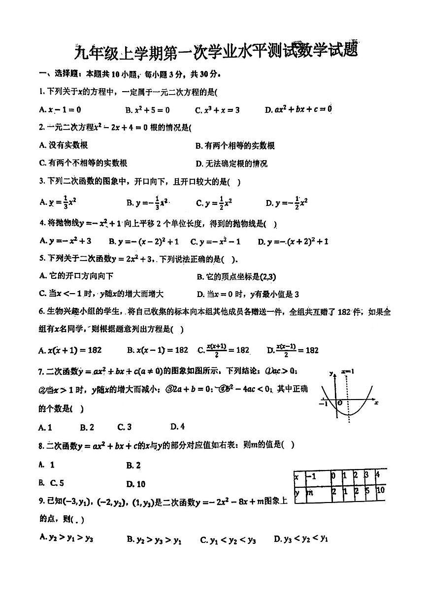 湖北省襄阳市第三十五中学2025-2026学年九年级上学期10月月考数学试题第1页