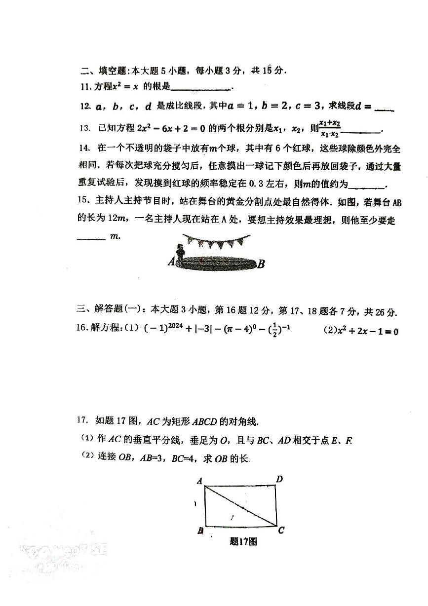 广东省清远市清新区第三中学2024-2025学年九年级上学期期中数学试卷第3页