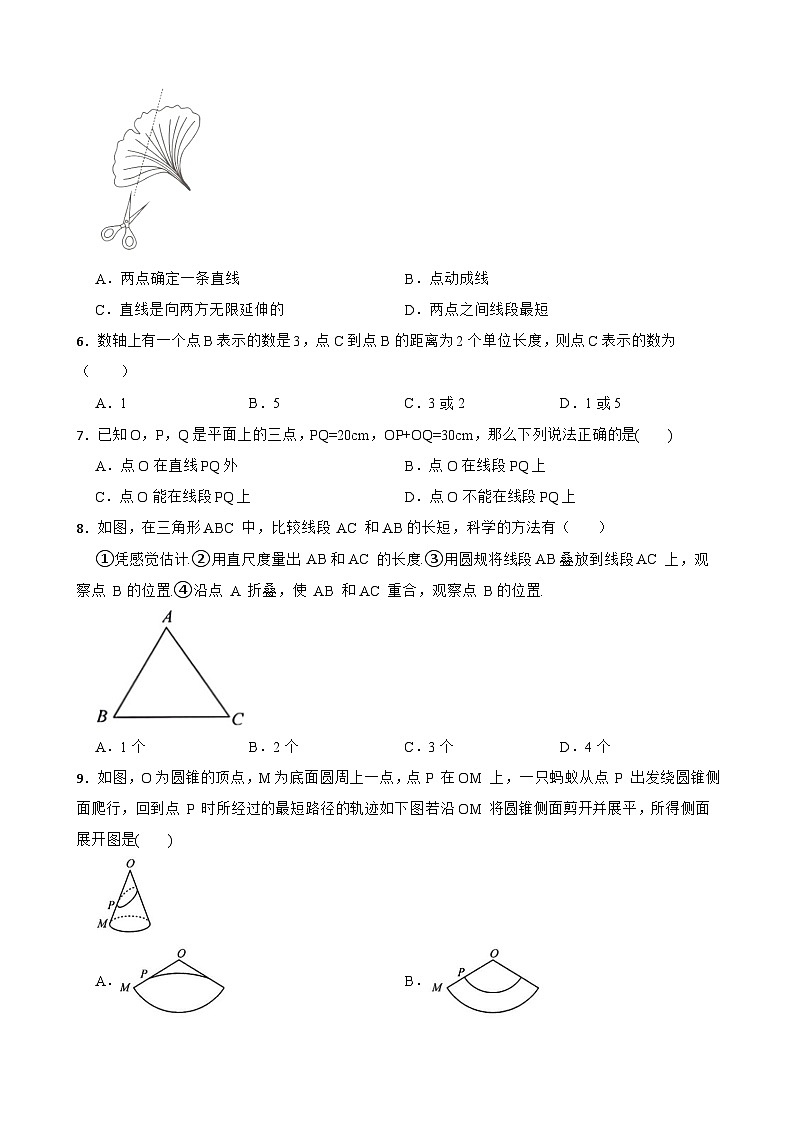 2.3线段长短的比较同步练习 冀教版数学七年级上册第2页