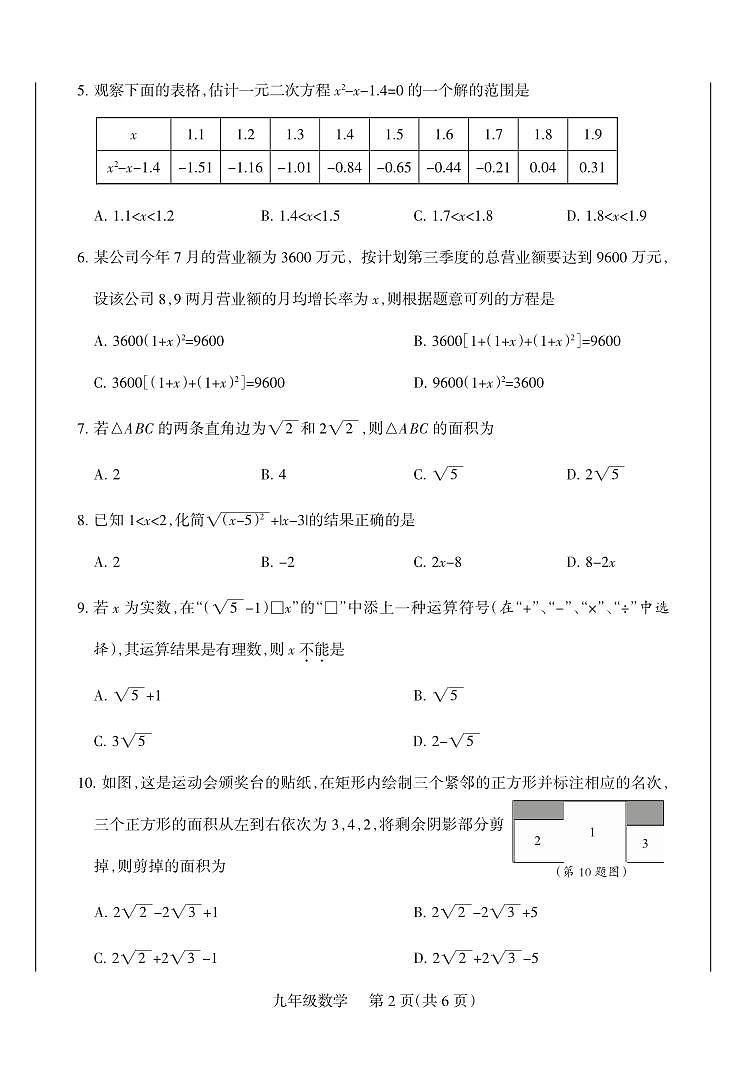 2025-2026学年九年级第一学期10月九年级数学月考试卷含答案（华师大）第2页