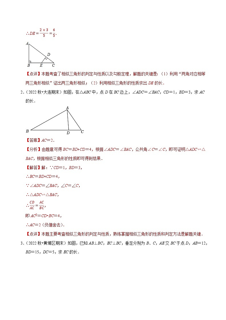 专题2.14相似三角形的性质与判定大题专练（期末培优30题）-2023-2024学年九年级数学上学期复习备考高分秘籍【人教版】（解析版）第2页