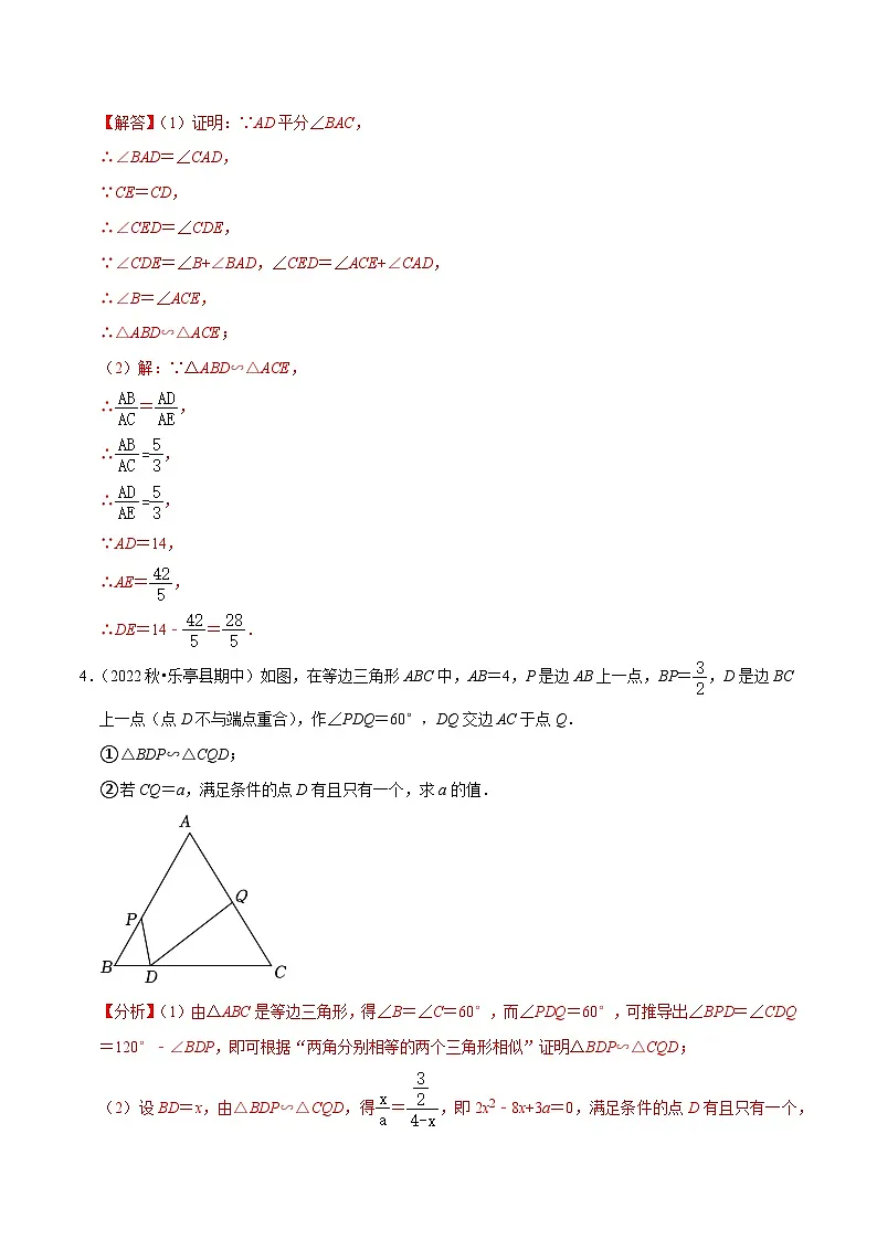 专题2.19相似三角形综合问题大题专题（培优强化30题）-2022-2023学年九年级数学上学期复习备考高分秘籍 【人教版】（解析版）第3页