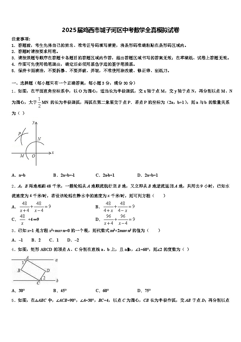 2025届鸡西市城子河区中考数学全真模拟试卷含解析第1页