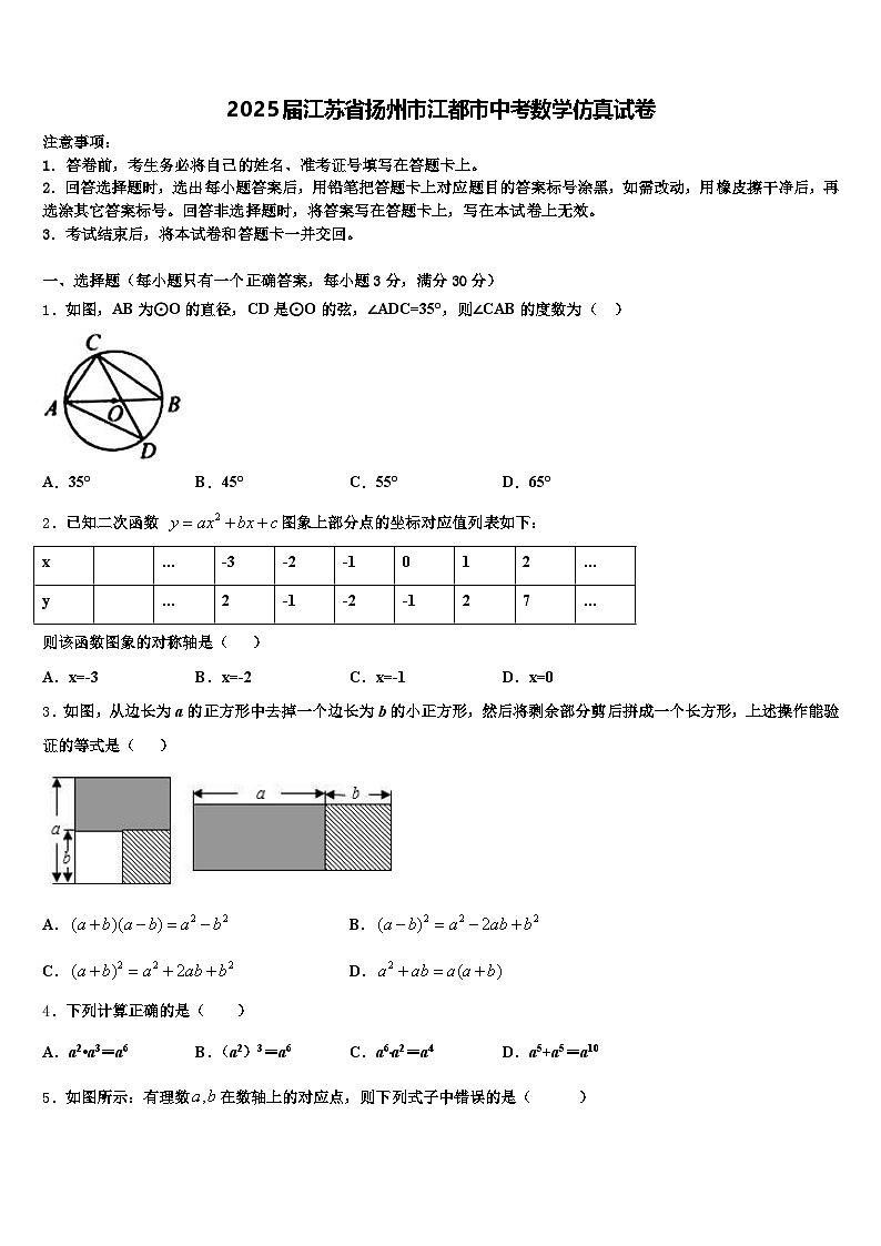 2025届江苏省扬州市江都市中考数学仿真试卷含解析第1页