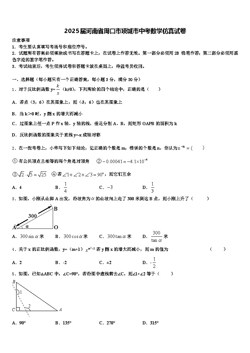 2025届河南省周口市项城市中考数学仿真试卷含解析第1页