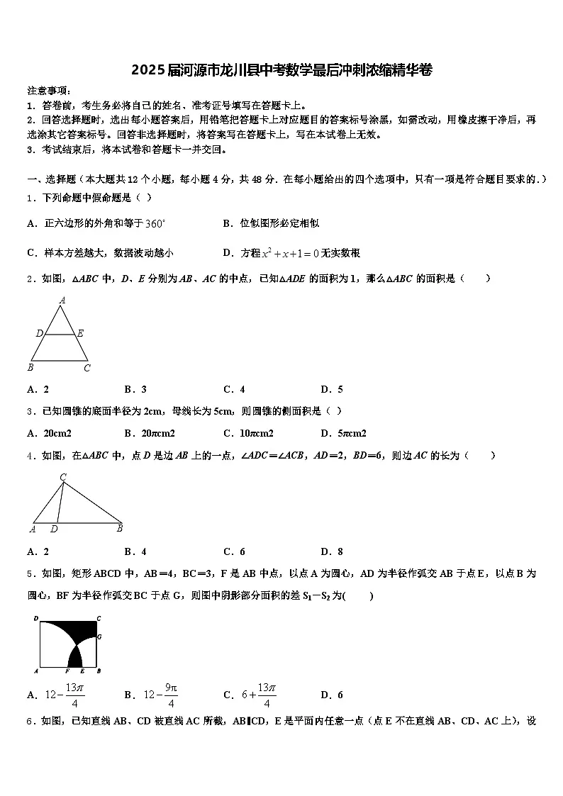 2025届河源市龙川县中考数学最后冲刺浓缩精华卷含解析第1页