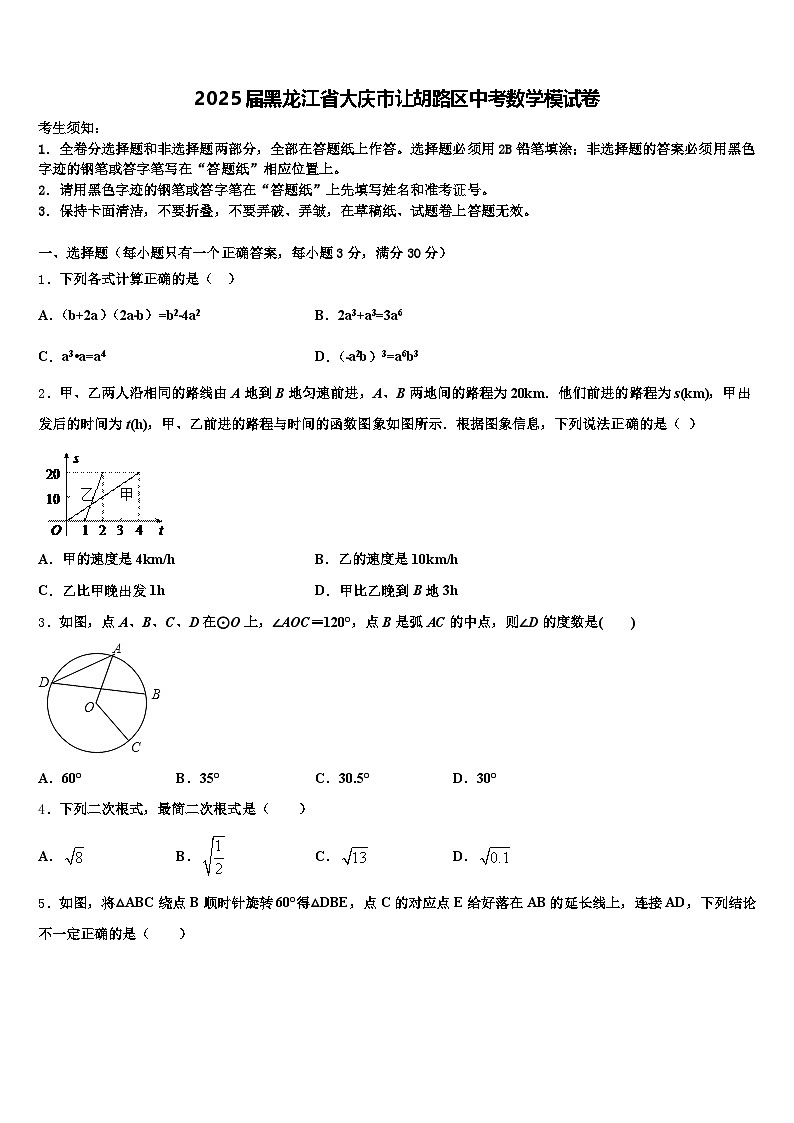 2025届黑龙江省大庆市让胡路区中考数学模试卷含解析第1页