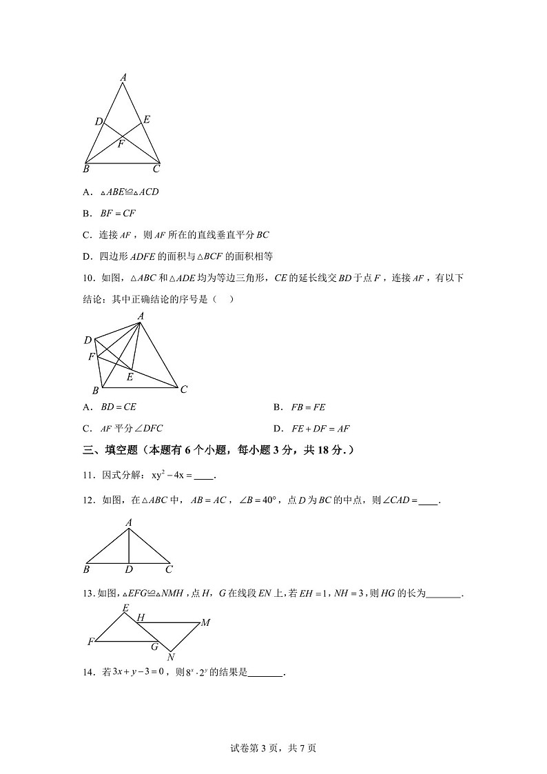 广东省广州市 华南师范大学附属中学2024~2025学年上学期八年级数学期末考试试卷（含答案）第3页