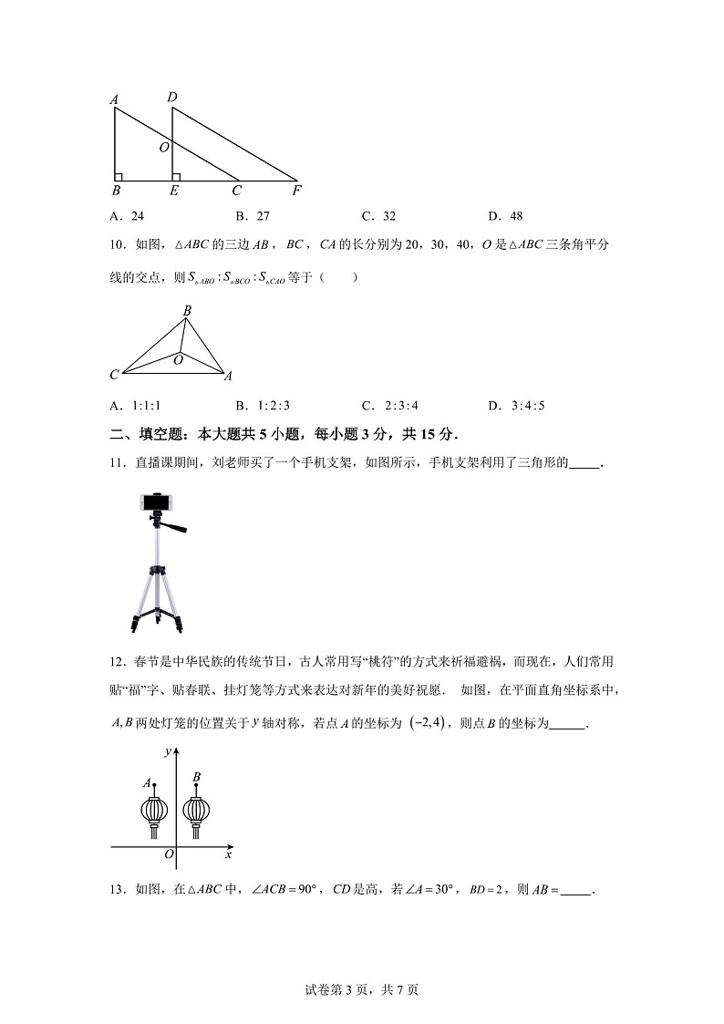 广东省东莞市东华初级中学2024-2025学年八年级上学期11月期中数学试题（含答案）第3页