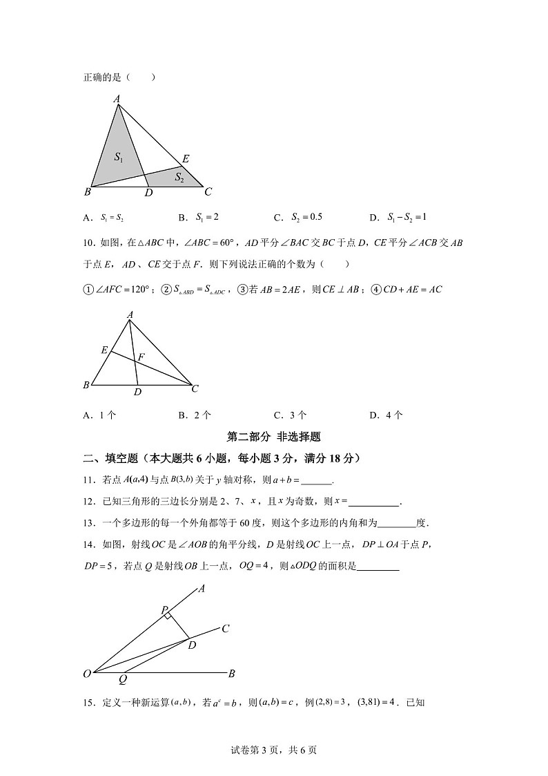 广东省广州市荔湾区广东广雅中学2024-2025学年八年级上学期11月期中数学试题（含答案）第3页