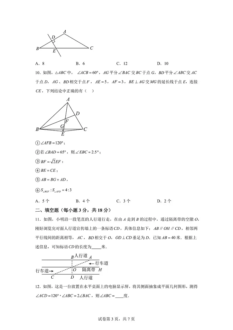 广东省广州市越秀区广州市育才中学2024-2025学年八年级上学期11月期中数学试题（含答案）第3页