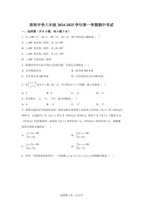 广东省深圳市深圳中学初中部2024-2025学年八年级上学期11月期中考试数学试题(含答案)