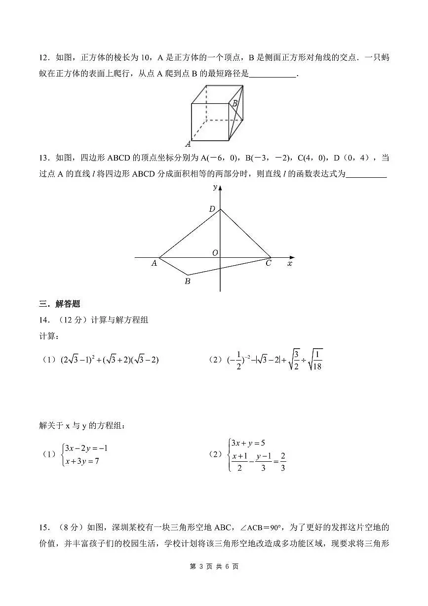 2024-2025学年深圳中学八年级上学期期中数学试卷含答案第3页