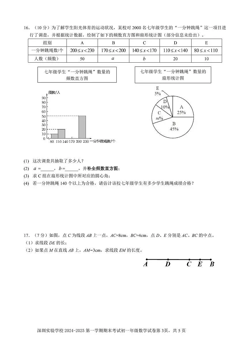 2024-2025学年深圳实验学校七年级上学期期末数学试卷含答案第3页