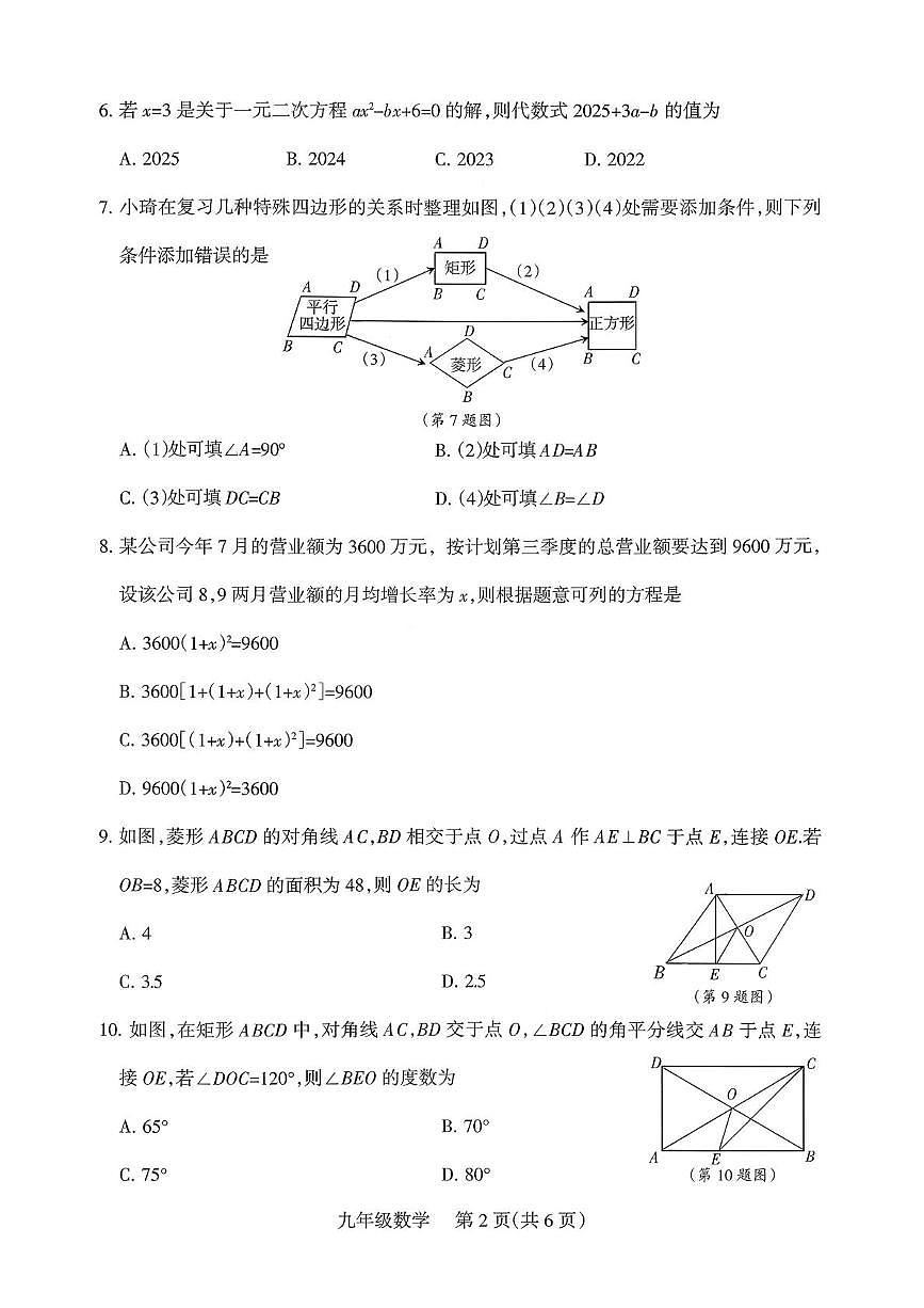 山西省运城市河津市多校  2025-2026学年九年级上学期10月联考数学试题（月考）第2页